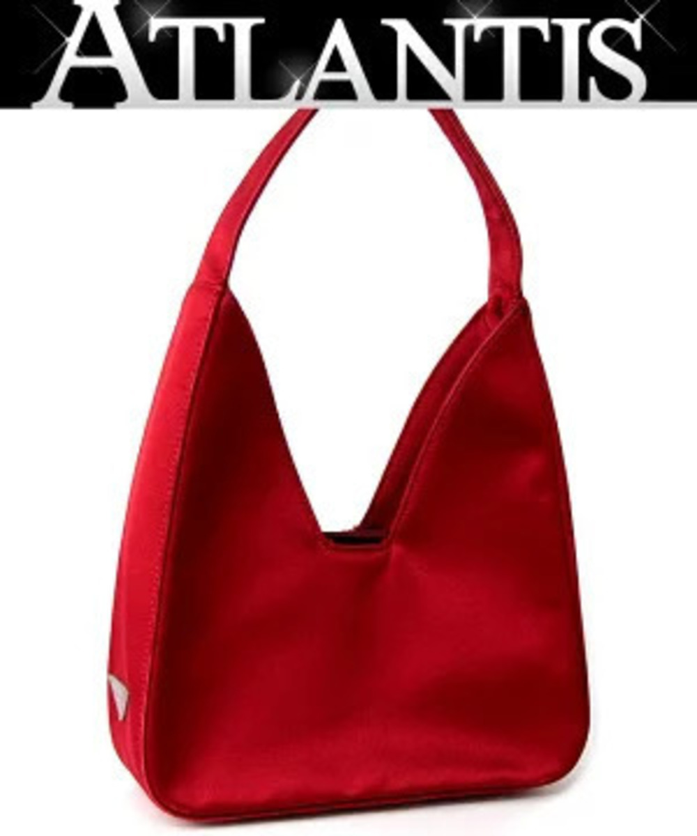 Prada Triangle Handbag Satin Red